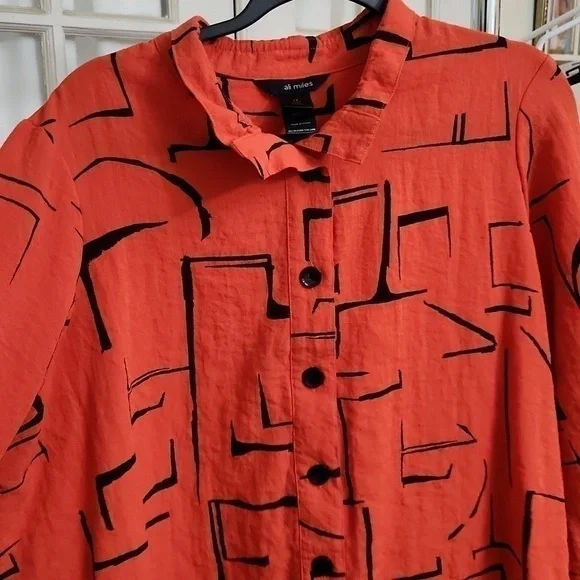 Ali Miles Artsy Art to wear Blouse XL Zipper Back Ruffle Sleeve Collegiate Lux - Picture 14 of 14